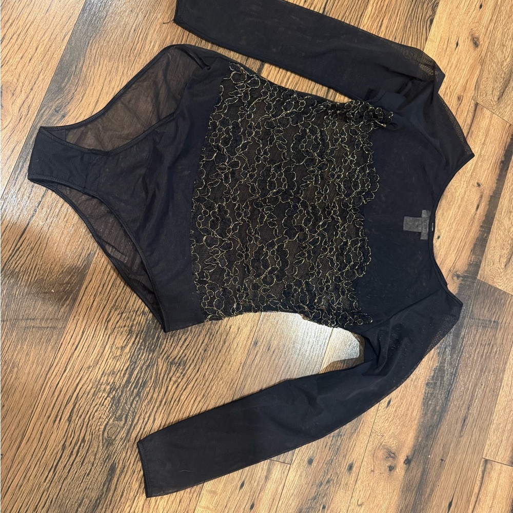 Victoria's Secret Black and Gold Lace Bodysuit